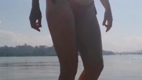 MATURE STEPMOM Show Me Naked Ass and Tits on the Beach - Vertical Video On Smartphone