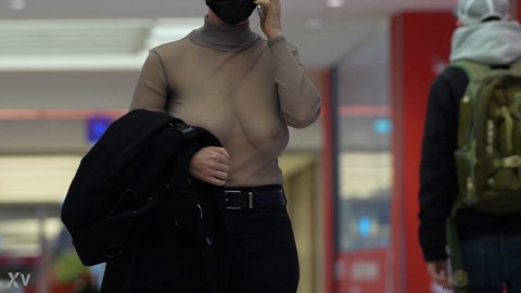 business - slave wife - braless and downblouse in public