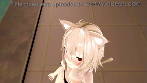 Okayu Nekomata Dancing Hentai Hololive Cat Girl Underwear Nekomimi MMD 3D Beige Hair Color Edit Smixix