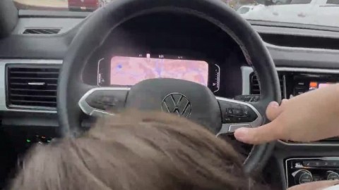 White girl giving me a blowjob while driving on the freeway