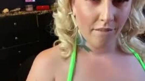 Chubby Blonde with big tits sucking black cock