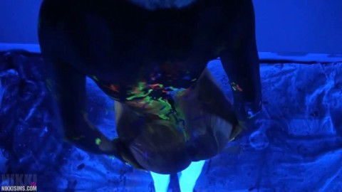 Nikkisims Black Light Body Paint Wmvlewd Showing Off My Tits HD